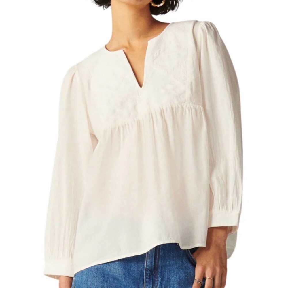 ba&sh Ilo Boho Cotton Blouse with Embroidered Detail in Ivory Size XS